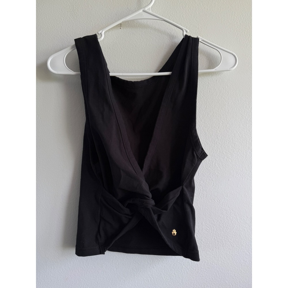 Spiritual Gangster Womens Black Twist Front V-Neck Sleeveless Tank Top Small